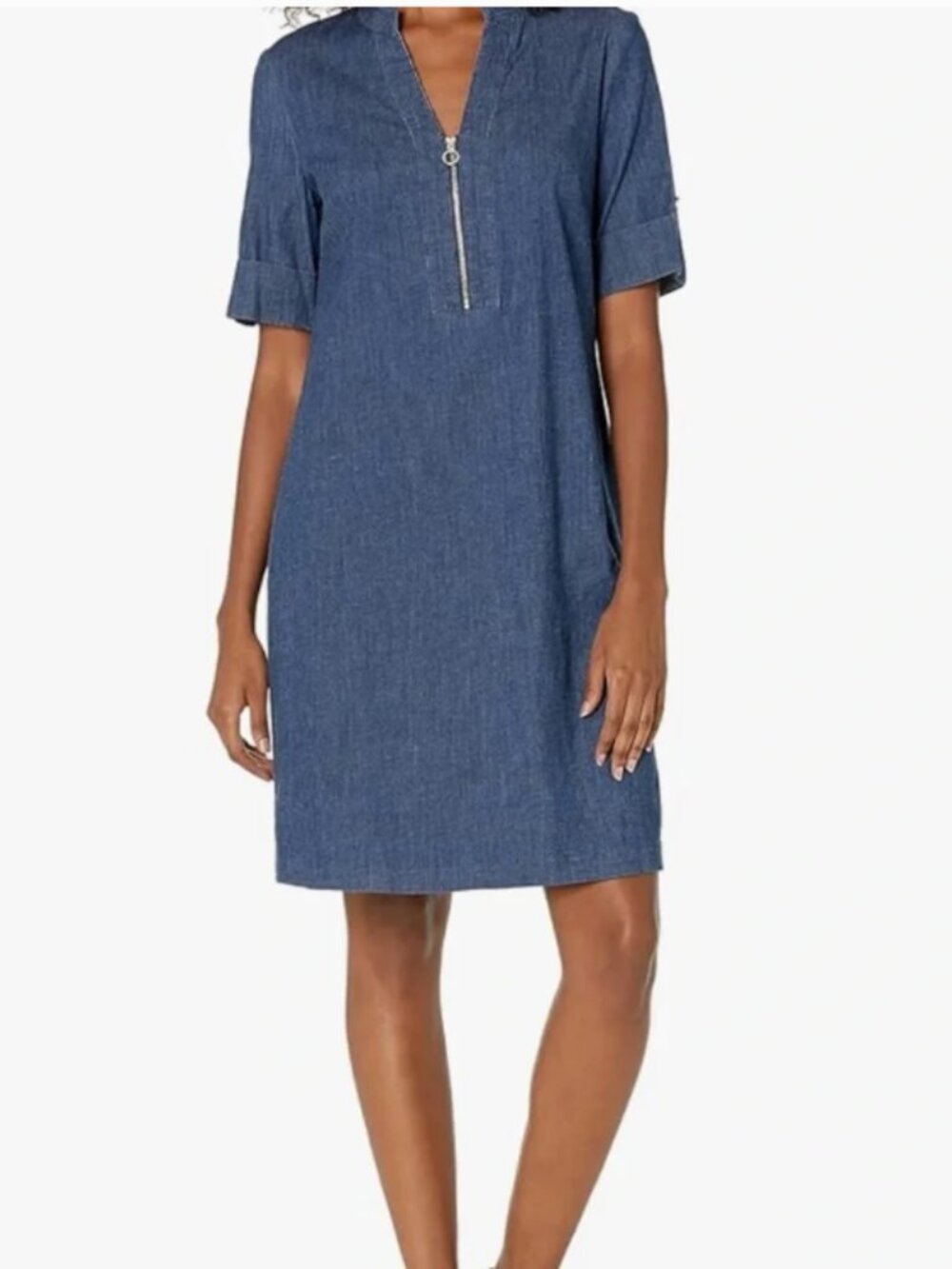 Anne Klein Lightweight Denim Gold Zipper  Shift Dress  Sz 6 - Picture 11 of 11